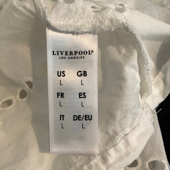 Liverpool White Eyelet Dolman Popover Blouse Top 3/4 Sleeves Scoop Neck Large - Picture 7 of 9